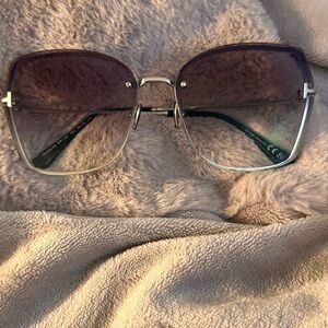 Tom Ford Women's Butterfly Sunglasses with Silver Frame and Gray Lenses
